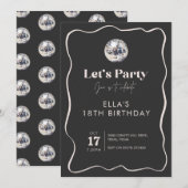 Elegant zwart en zilver Disco bal 18e verjaardag Kaart (Voorkant / Achterkant)