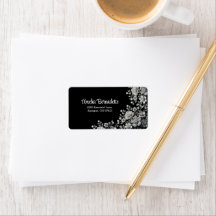 Elegant zwart en zilver Floral Retour Adres Label