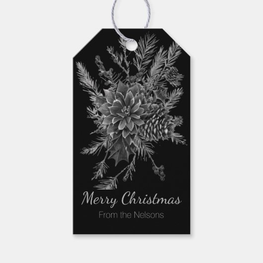 Elegant zwart en zilver gepersonaliseerde Kerstmis Cadeaulabel (Voorkant)