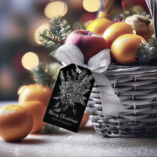 Elegant zwart en zilver gepersonaliseerde Kerstmis Cadeaulabel