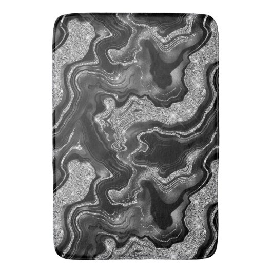 Elegant zwart en zilver Glitter Agaat Patroon Badmat (Voorkant Verticaal)