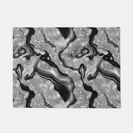 Elegant zwart en zilver Glitter Agaat Patroon Deurmat (Voorkant)