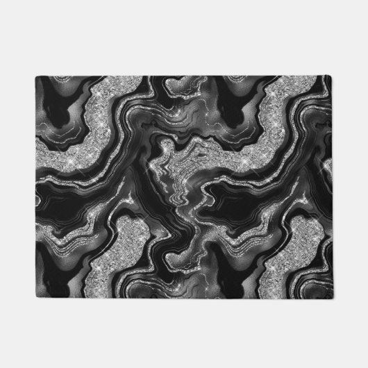 Elegant zwart en zilver Glitter Agaat Patroon Deurmat (Voorkant)