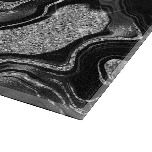 Elegant zwart en zilver Glitter Agaat Patroon Snijplank (Hoek)