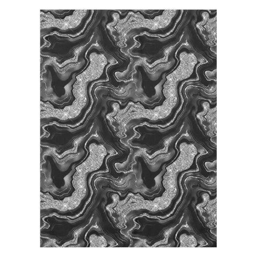 Elegant zwart en zilver Glitter Agaat Patroon Tafelkleed (Voorkant)