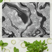 Elegant zwart en zilver Glitter Agaat Patroon Theedoek (Gevouwen)