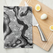 Elegant zwart en zilver Glitter Agaat Patroon Theedoek (Quarter Fold)