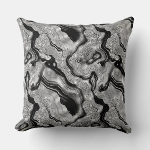 Elegant zwart en zilver glitter agaatpatroon kussen