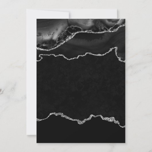Elegant zwart en zilver marmeren agaat Afstuderen Kaart (Achterkant)