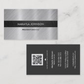 Elegant zwart en zilver metallisch visitekaartje (Voorkant / Achterkant)