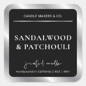 Elegant zwart en zilver moderne kaarsenverpakking vierkante sticker (Voorkant)