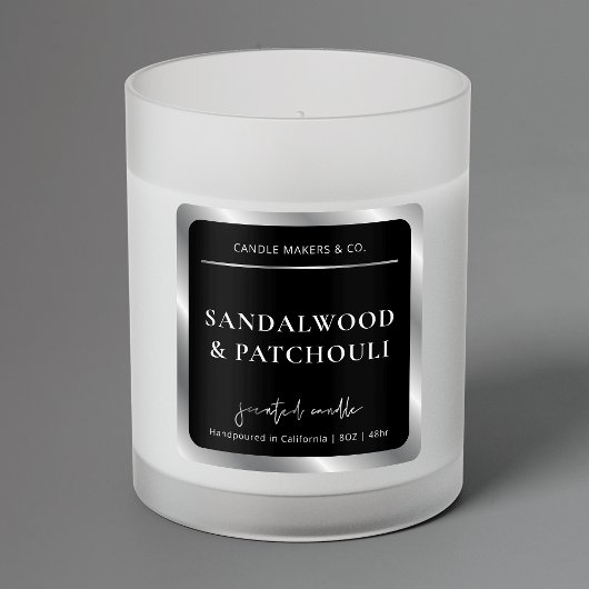 Elegant zwart en zilver moderne kaarsenverpakking vierkante sticker