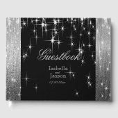 Elegant zwart en zilver Starlights Guestbook Gastenboek (Voorkant)