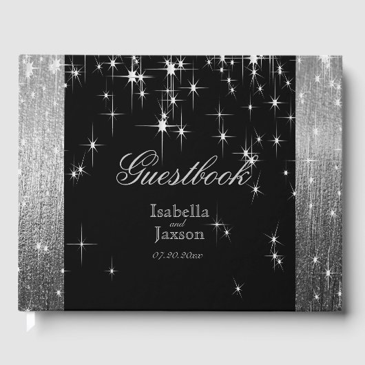 Elegant zwart en zilver Starlights Guestbook Gastenboek (Voorkant)
