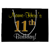 Elegant, zwart, Faux Gold 11th Birthday + naam Groot Cadeauzakje (Achterkant)