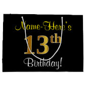 Elegant, zwart, Faux Gold 13th Birthday + naam Groot Cadeauzakje (Achterkant)