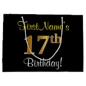 Elegant, zwart, Faux Gold 17th Birthday + naam Large Cadeautasje (Achterkant)