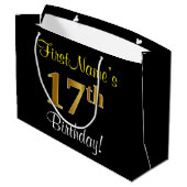 Elegant, zwart, Faux Gold 17th Birthday + naam Large Cadeautasje (Achterkant Gekanteld)