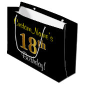 Elegant, Zwart, Faux Gold 18e verjaardag + Naam Large Cadeautasje (Voorkant Gekanteld)