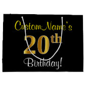 Elegant, Zwart, Faux Gold 20ste verjaardag + Naam Groot Cadeauzakje (Achterkant)