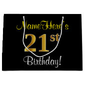 Elegant, zwart, Faux Gold 21st geboortedag + naam Groot Cadeauzakje (Voorkant)