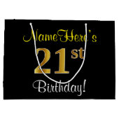 Elegant, zwart, Faux Gold 21st geboortedag + naam Groot Cadeauzakje (Achterkant)