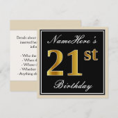 Elegant, zwart, Faux Gold 21st geboortedag + naam Kaart (Voorkant / Achterkant)