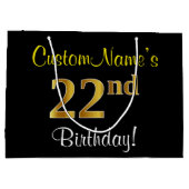 Elegant, zwart, Faux Gold 22e verjaardag + naam Groot Cadeauzakje (Achterkant)