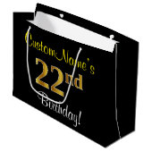 Elegant, zwart, Faux Gold 22e verjaardag + naam Groot Cadeauzakje (Voorkant Gekanteld)