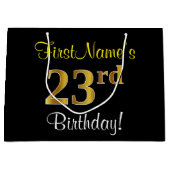 Elegant, zwart, Faux Gold 23rd Birthday + naam Groot Cadeauzakje (Voorkant)