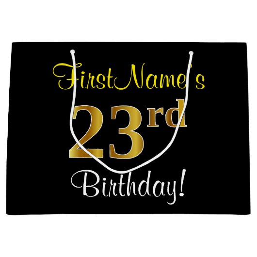Elegant, zwart, Faux Gold 23rd Birthday + naam Groot Cadeauzakje (Voorkant)