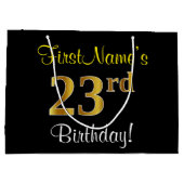Elegant, zwart, Faux Gold 23rd Birthday + naam Groot Cadeauzakje (Achterkant)