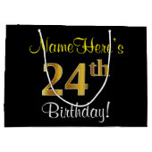 Elegant, zwart, Faux Gold 24th Birthday + naam Groot Cadeauzakje (Achterkant)
