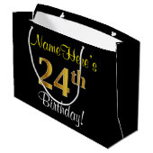 Elegant, zwart, Faux Gold 24th Birthday + naam Groot Cadeauzakje (Achterkant Gekanteld)
