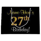 Elegant, zwart, Faux Gold 27th Birthday + naam Groot Cadeauzakje (Voorkant)