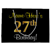 Elegant, zwart, Faux Gold 27th Birthday + naam Groot Cadeauzakje (Achterkant)