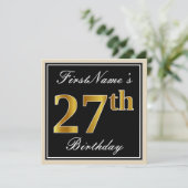 Elegant, zwart, Faux Gold 27th Birthday + naam Kaart (Staand voorkant)