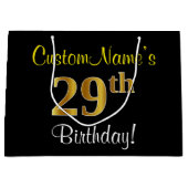 Elegant, zwart, Faux Gold 29th Birthday + naam Groot Cadeauzakje (Voorkant)