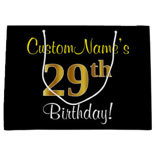 Elegant, zwart, Faux Gold 29th Birthday + naam Groot Cadeauzakje