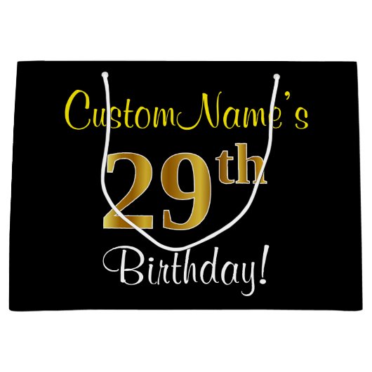 Elegant, zwart, Faux Gold 29th Birthday + naam Groot Cadeauzakje (Voorkant)
