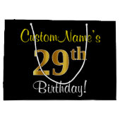 Elegant, zwart, Faux Gold 29th Birthday + naam Groot Cadeauzakje (Achterkant)