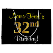 Elegant, zwart, Faux Gold 32e verjaardag + naam Groot Cadeauzakje (Achterkant)