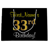 Elegant, zwart, Faux Gold 33rd Birthday + naam Groot Cadeauzakje (Voorkant)