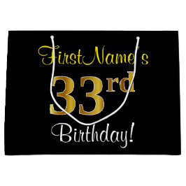 Elegant, zwart, Faux Gold 33rd Birthday + naam Groot Cadeauzakje