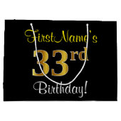 Elegant, zwart, Faux Gold 33rd Birthday + naam Groot Cadeauzakje (Achterkant)