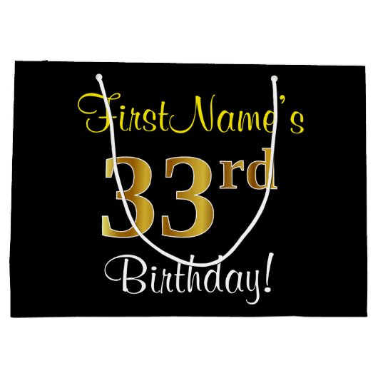 Elegant, zwart, Faux Gold 33rd Birthday + naam Groot Cadeauzakje (Achterkant)