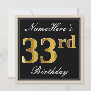 Elegant, zwart, Faux Gold 33rd Birthday + naam Kaart