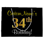 Elegant, zwart, Faux Gold 34th Birthday + naam Groot Cadeauzakje (Achterkant)