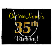 Elegant, Zwart, Faux Gold 35e verjaardag + Naam Large Cadeautasje (Achterkant)