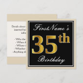 Elegant, zwart, Faux Gold 35th Birthday + naam Kaart (Voorkant / Achterkant)